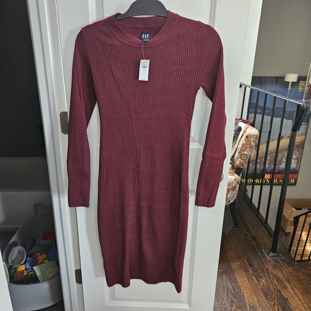 GAP Burgundy Ribbed Knit Dress